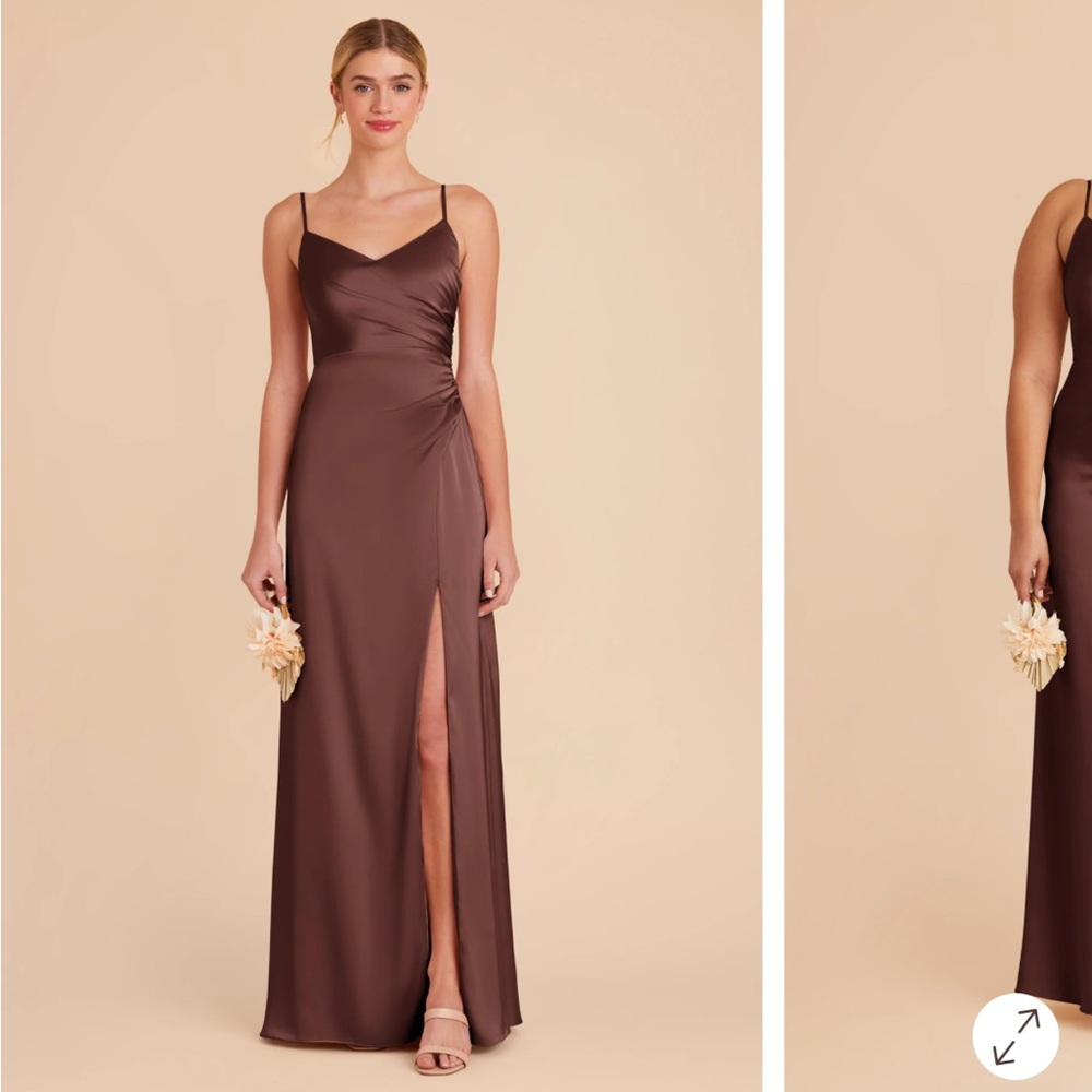 Birdy Grey Brown Satin Spaghetti-Strap Wedding Dress with Side Slit